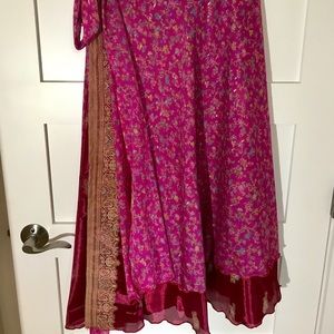 Silk and chiffon wrap around sari skirt